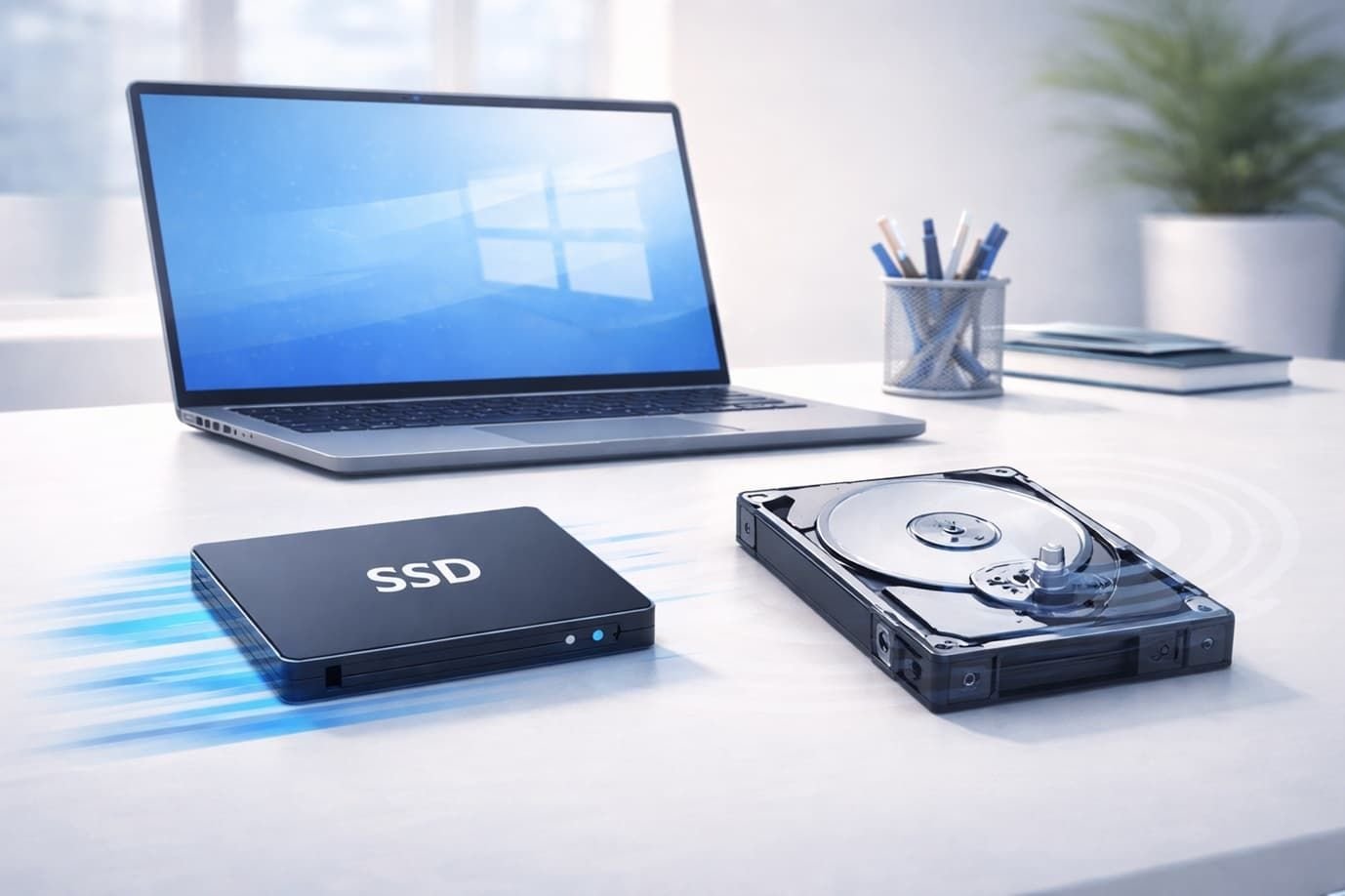 Business laptop, SSD and storage hardware